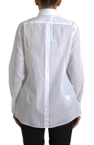 White cotton long-sleeve shirt with a collar from Dolce & Gabbana, featuring classic tailoring and clean design.