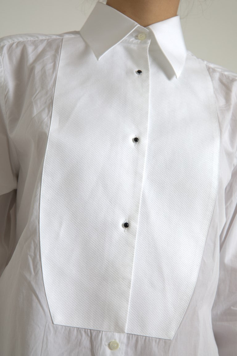 White cotton long-sleeve collared shirt from Dolce & Gabbana, featuring a classic button-up design and tailored fit.