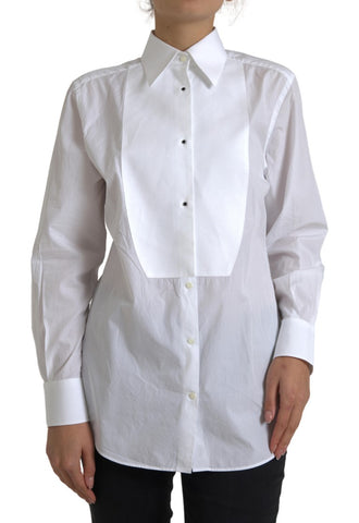White cotton long-sleeve collared shirt by Dolce & Gabbana, shown with a classic fit and button-down front.