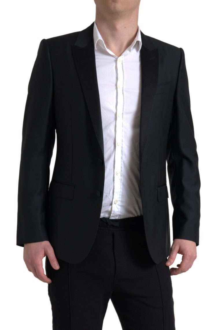 Black wool single-breasted Martini blazer by Dolce & Gabbana, tailored fit with notch lapel and front button closure.