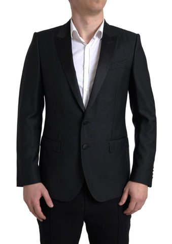 Black wool single-breasted Martini blazer by Dolce & Gabbana, featuring classic lapels and tailored fit for a sophisticated look.
