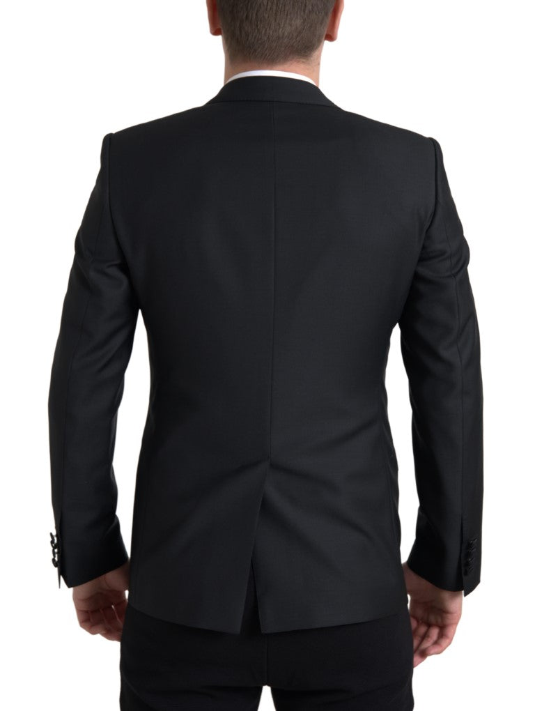 Black wool single-breasted Martini blazer by Dolce & Gabbana, tailored fit with notch lapel and button closure.