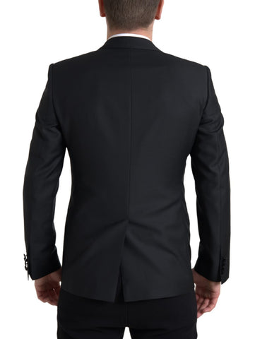 Black wool single-breasted Martini blazer by Dolce & Gabbana, tailored fit with notch lapel and button closure.