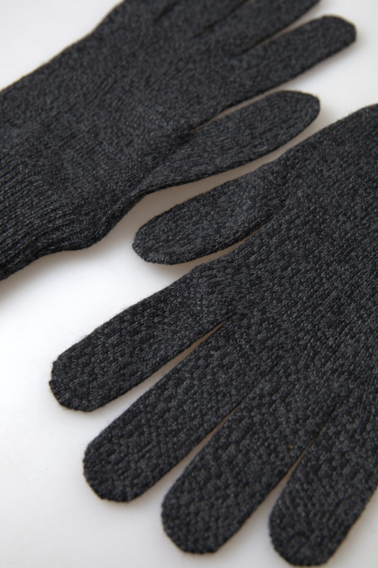 Gray Virgin Wool Knit Hands Mitten for Men by Dolce & Gabbana, showing soft knit gloves with a textured pattern.