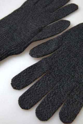 Gray Virgin Wool Knit Hands Mitten for Men by Dolce & Gabbana, showing soft knit gloves with a textured pattern.