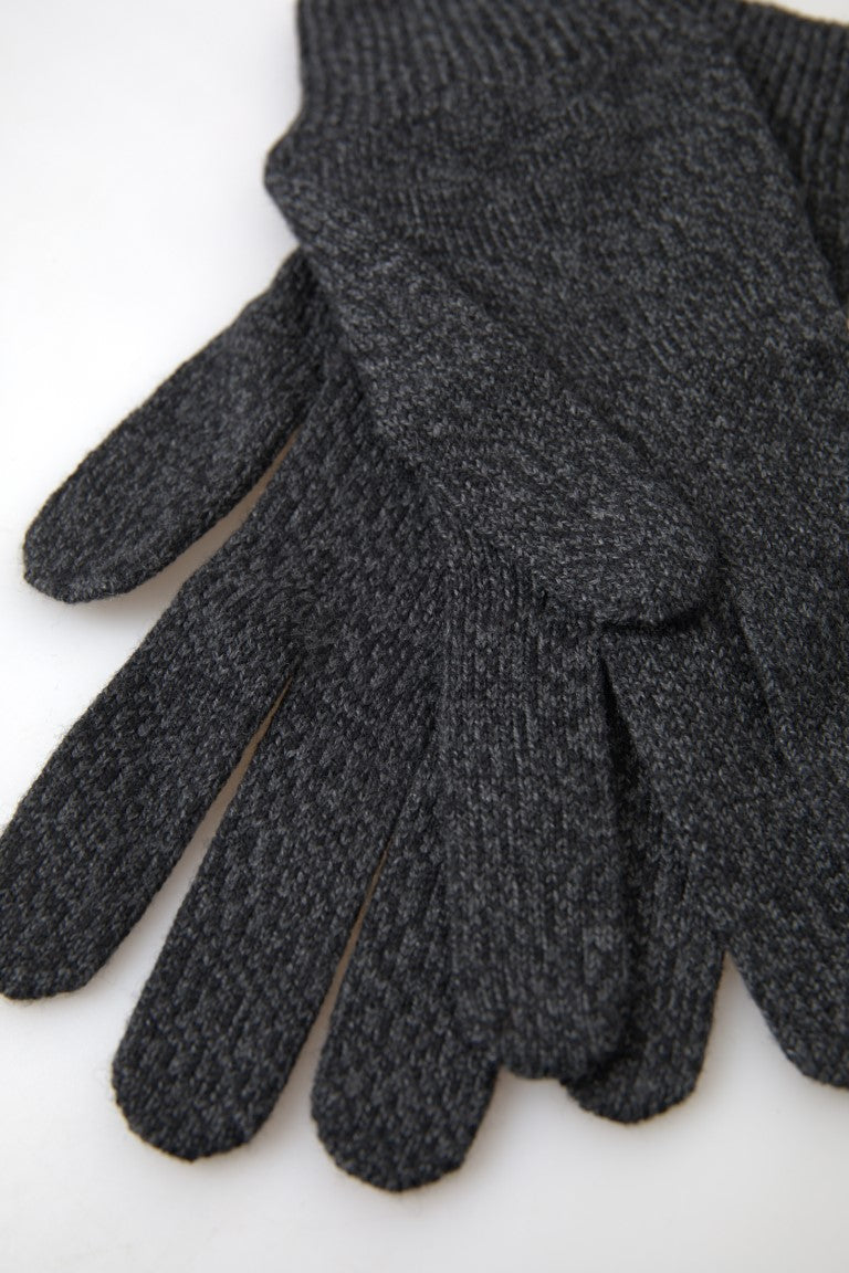 Gray Virgin Wool Knit Hands Mitten for men by Dolce & Gabbana, showing close-up of soft, textured wool gloves.