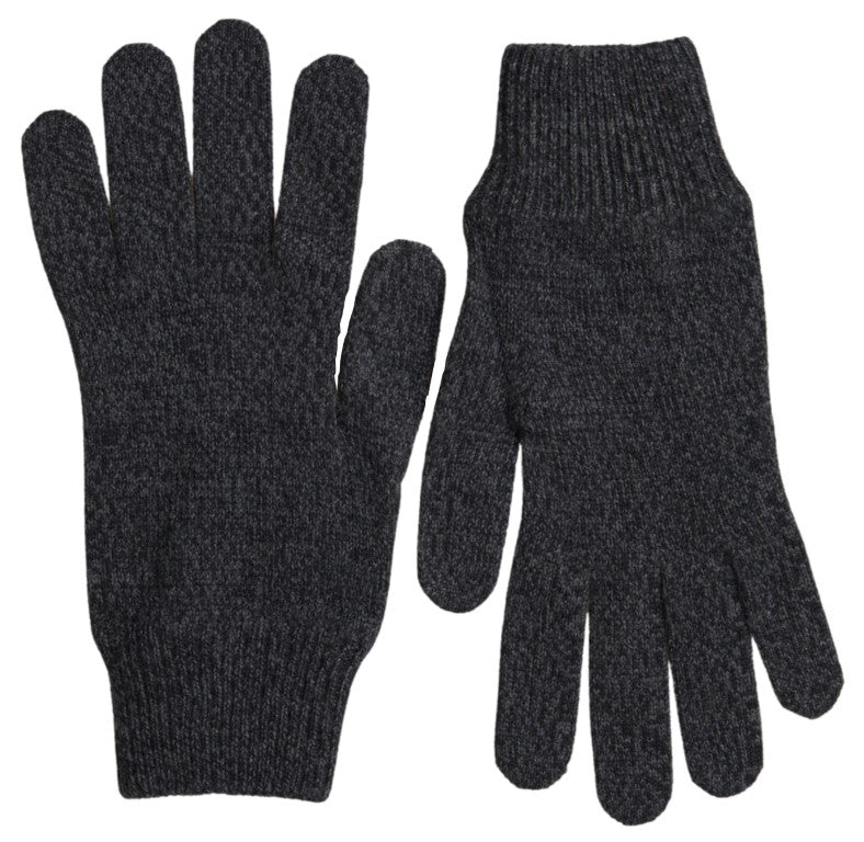 Gray Virgin Wool Knit Men’s Gloves by Dolce & Gabbana, featuring cozy mitten design and textured knit fabric.
