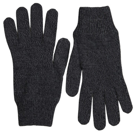 Gray Virgin Wool Knit Men’s Gloves by Dolce & Gabbana, featuring cozy mitten design and textured knit fabric.