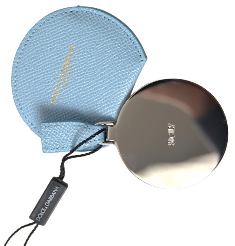 Light blue calfskin leather mirror holder by Dolce & Gabbana with sleek, elegant design and detailed craftsmanship.