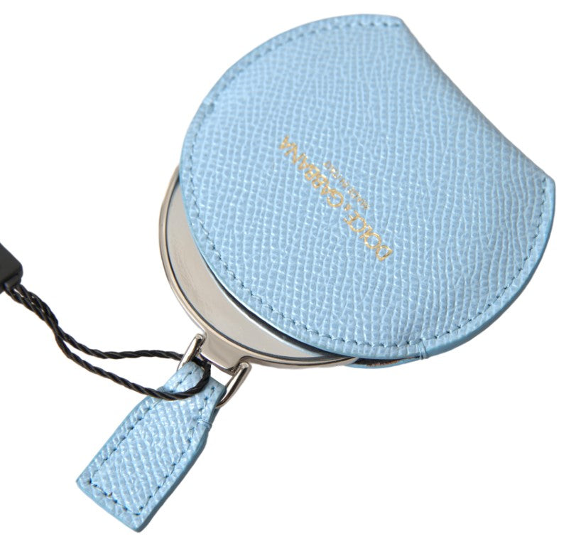 Light blue calfskin leather mirror holder by Dolce & Gabbana with sleek, compact design and smooth leather finish.