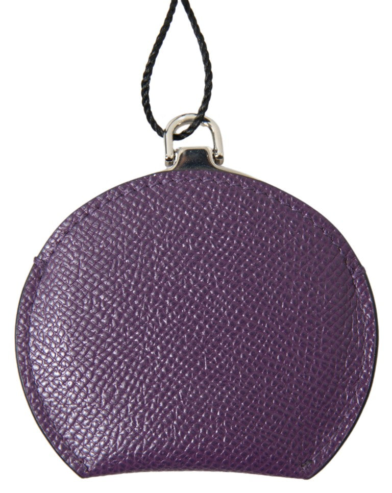Purple calfskin leather round hand mirror holder by Dolce & Gabbana, featuring a sleek, compact design with detailed stitching.