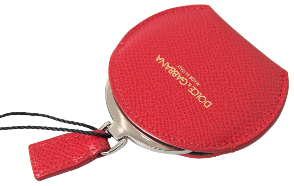 Red calfskin leather hand mirror holder by Dolce & Gabbana, showcasing a sleek, compact design with detailed stitching.