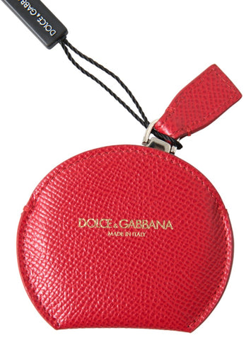 Red calfskin leather hand mirror holder by Dolce & Gabbana with sleek, textured design and secure closure.