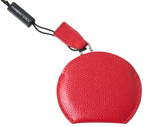 Red calfskin leather hand mirror holder by Dolce & Gabbana, featuring smooth texture and elegant design for stylish storage.