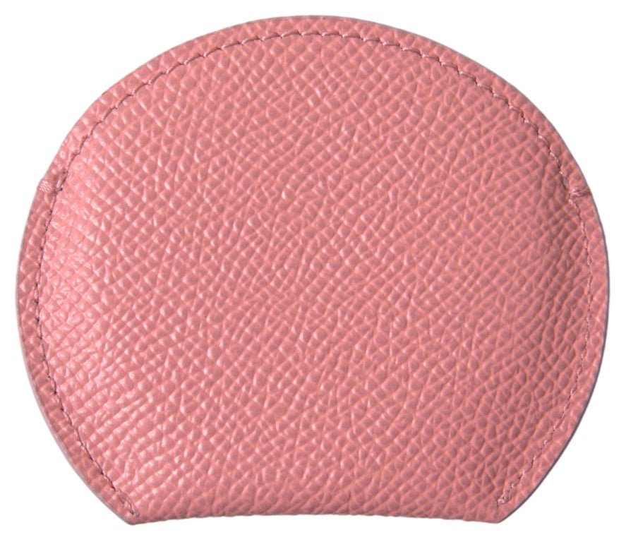 Pink calfskin leather round mirror holder by Dolce & Gabbana, featuring a sleek, elegant design with detailed stitching.