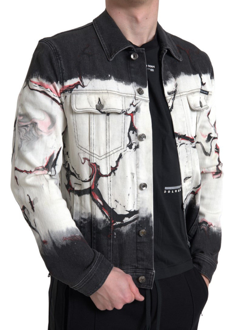 Multicolor cotton collared denim jacket by Dolce & Gabbana, featuring vibrant patchwork and classic denim design.