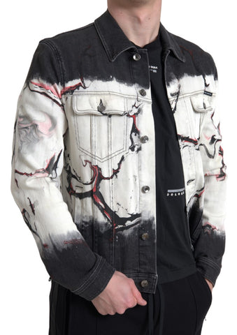 Multicolor cotton collared denim jacket by Dolce & Gabbana, featuring vibrant patchwork and classic denim design.