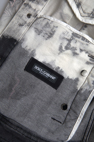 Multicolor cotton collared denim jacket by Dolce & Gabbana with vibrant patches and classic button closure.