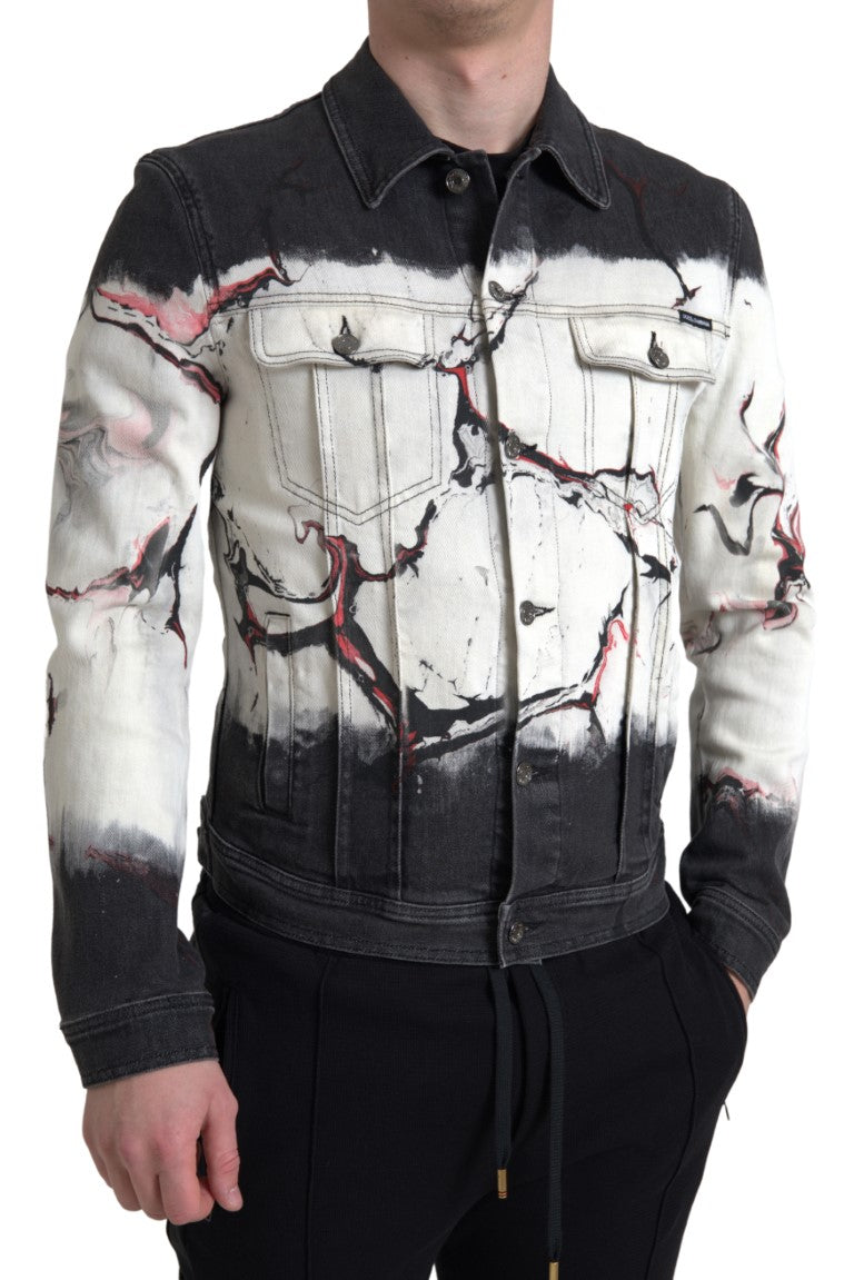 Multicolor cotton collared denim jacket by Dolce & Gabbana, featuring vibrant patchwork and classic denim design.