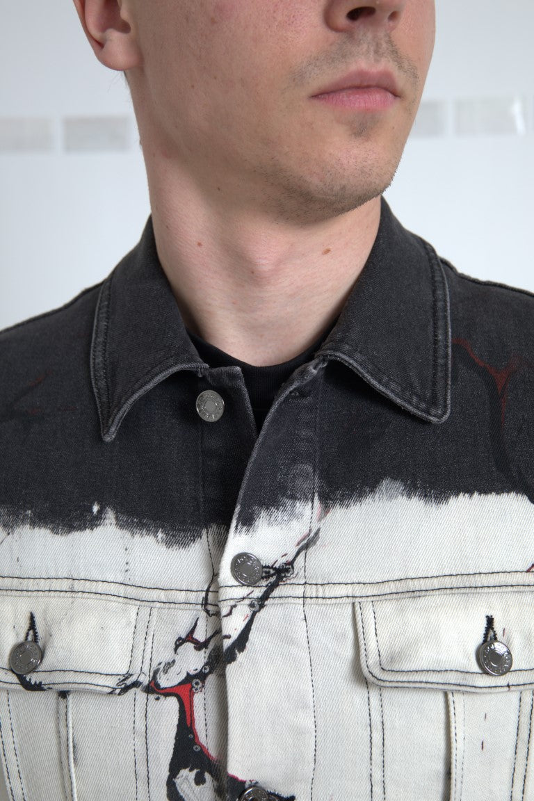 Multicolor cotton denim jacket with a collar from Dolce & Gabbana, featuring vibrant patchwork and classic denim styling.