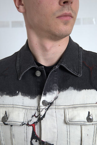 Multicolor cotton denim jacket with a collar from Dolce & Gabbana, featuring vibrant patchwork and classic denim styling.