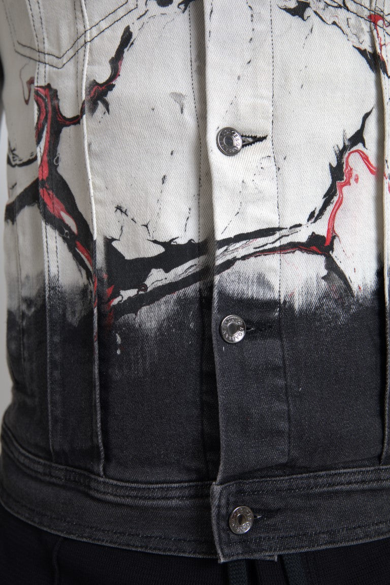Dolce & Gabbana multicolor cotton denim jacket with a collared design and button-front closure, shown on a hanger.