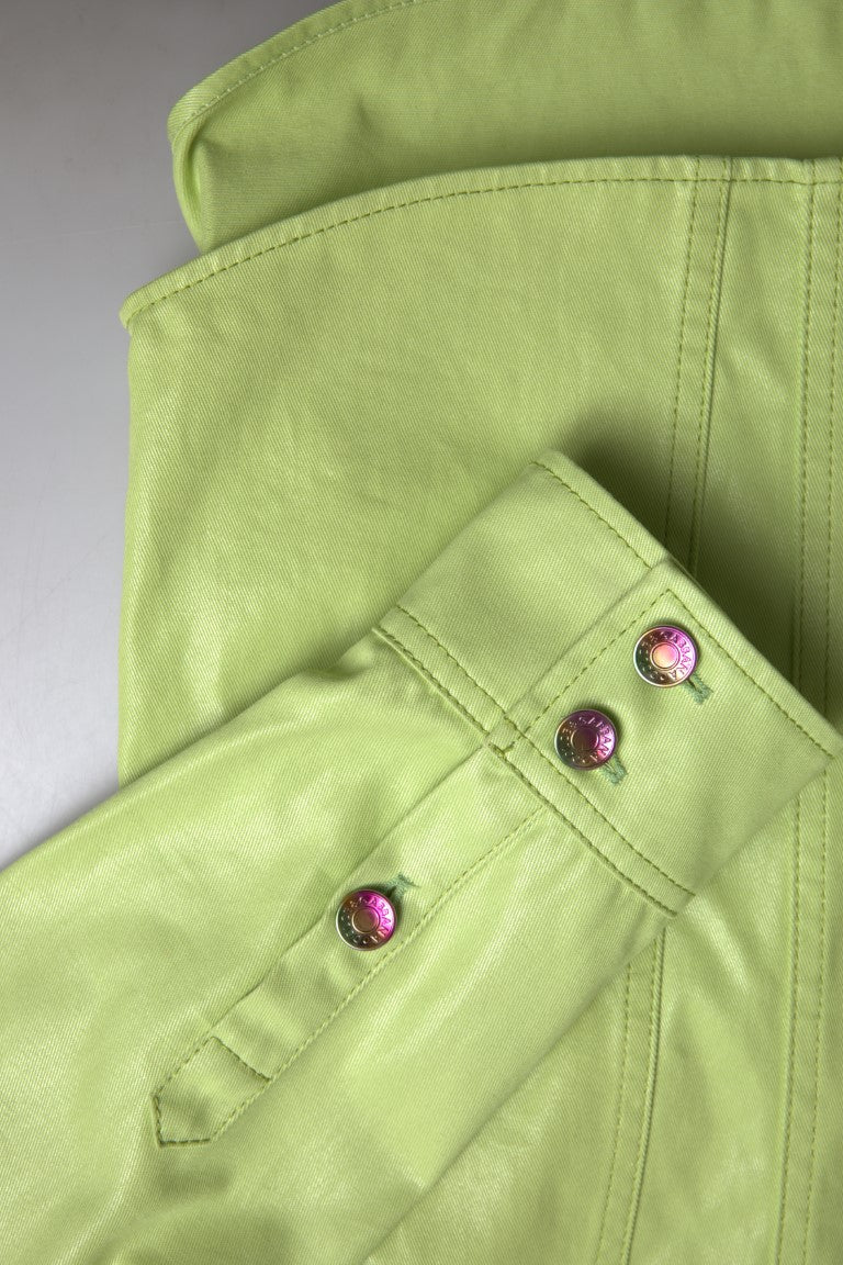 Green cotton collared button-down shirt by Dolce & Gabbana, featuring a classic fit and detailed stitching.