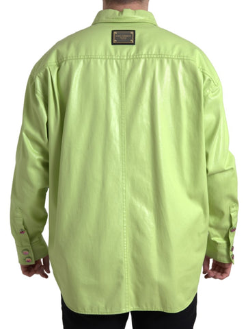 Green cotton collared button-down shirt by Dolce & Gabbana, displayed flat with front view showing collar and buttons.