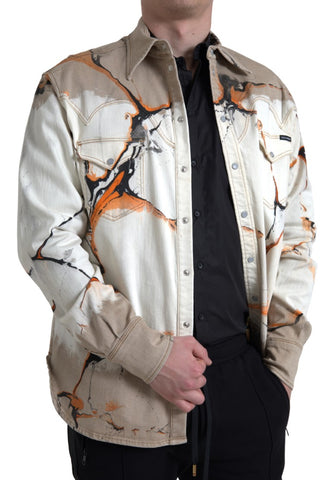 Multicolor cotton denim shirt with a collar from Dolce & Gabbana, featuring vibrant fabric and classic button details.