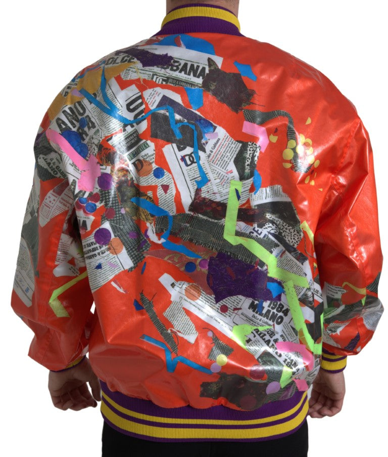 Orange polyester button blouson jacket by Dolce & Gabbana with a relaxed fit and stylish collar, displayed on a hanger.