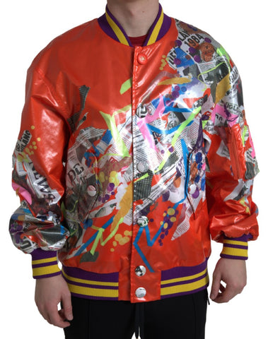 Orange polyester button blouson jacket by Dolce & Gabbana with a relaxed fit and front button closure.