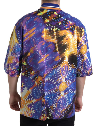 Dolce & Gabbana men's cotton polo top with a luminous print, featuring a classic collar and short sleeves.