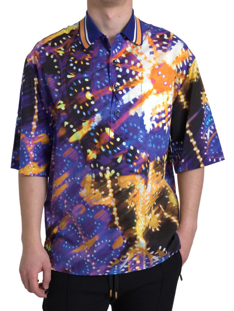 Dolce & Gabbana men's cotton polo top with print, short-sleeve shirt featuring a classic collar and stylish design.