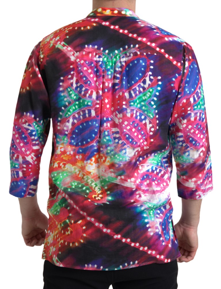 Multicolor Luminarie print linen shirt by Dolce & Gabbana, featuring vibrant patterns and lightweight fabric.