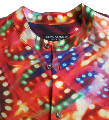 Multicolor Luminarie print linen shirt by Dolce & Gabbana, featuring vibrant colorful patterns and a relaxed fit.