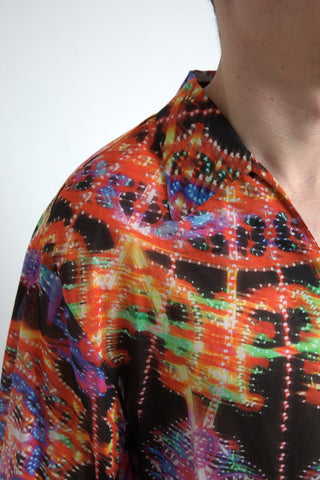 Multicolor Luminarie print men's cotton shirt by Dolce & Gabbana, featuring vibrant design and classic button-up style.