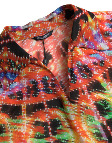 Multicolor Luminarie print men's cotton shirt by Dolce & Gabbana, featuring vibrant patterns and a classic fit.