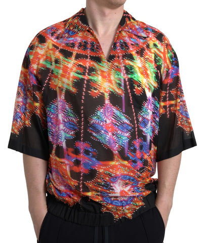 Multicolor Luminarie print men's cotton shirt by Dolce & Gabbana featuring vibrant design and classic collar.