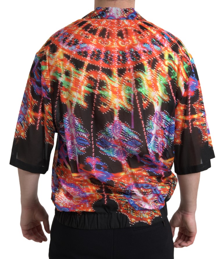 Multicolor Luminarie print men's cotton shirt by Dolce & Gabbana featuring vibrant patterns and classic button-down style.