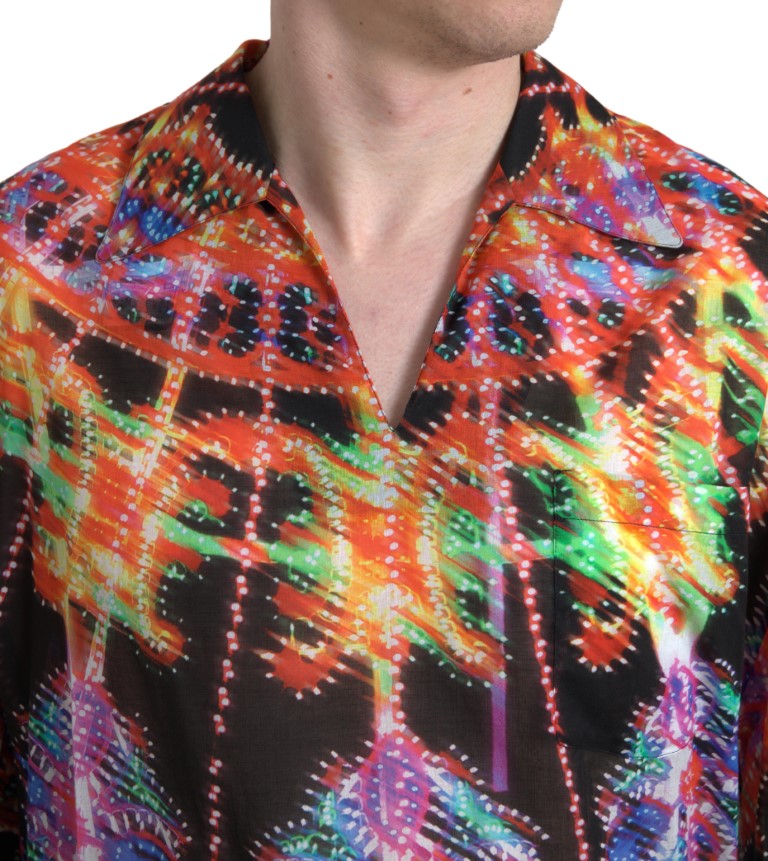 Multicolor Luminarie print men's cotton shirt by Dolce & Gabbana displayed on a hanger.