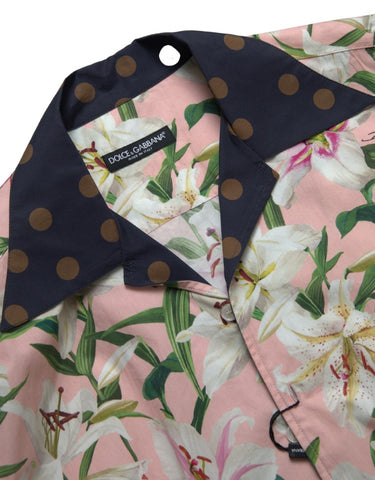 Cotton polka dot lily print collared shirt by Dolce & Gabbana, featuring a button-up front and classic collar detail.