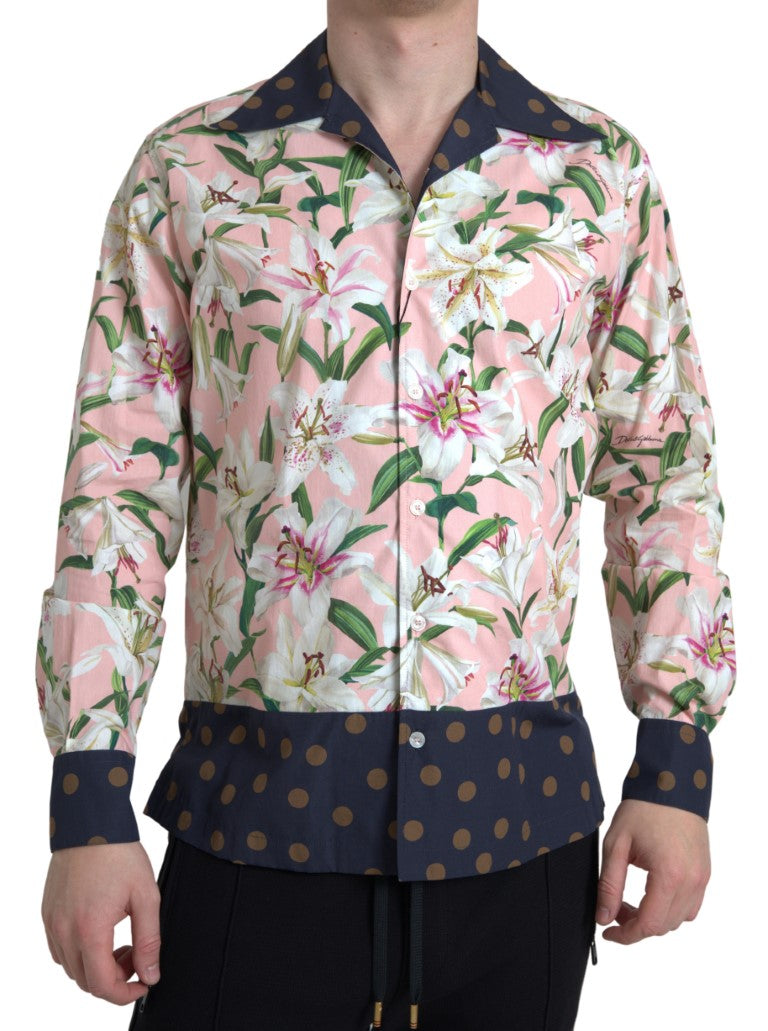 Cotton polka dot Lily print collared shirt by Dolce & Gabbana, featuring a classic design and button-up front.