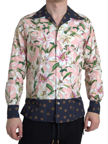 Cotton polka dot Lily print collared shirt by Dolce & Gabbana, featuring a classic design and button-up front.