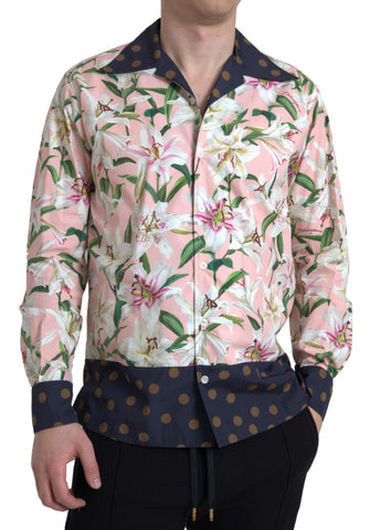 Cotton polka dot Lily print collared shirt by Dolce & Gabbana, featuring a classic design with a button-up front and short sleeves.