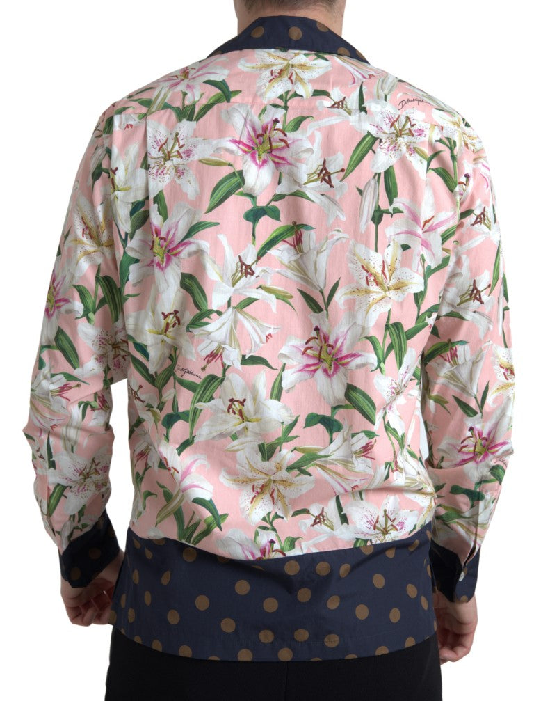 Cotton polka dot lily print collared shirt by Dolce & Gabbana featuring a classic design and vibrant floral pattern.