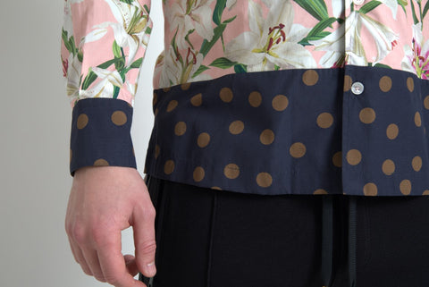 Dolce & Gabbana cotton collared shirt with polka dot lily print, featuring a classic button-up design and a stylish collar.