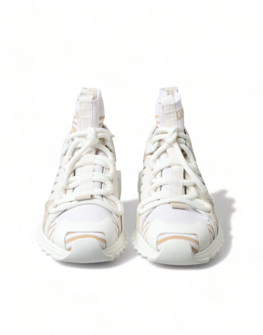 White and beige Dolce & Gabbana Sorrento sneakers with sock-style design and stylish details.