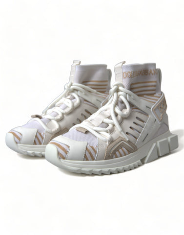 White and beige Dolce & Gabbana Sorrento sneakers with sock-style design and casual sneaker silhouette.