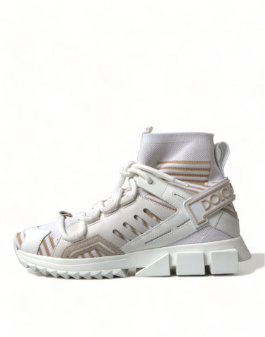 White and beige Sorrento sneakers by Dolce & Gabbana featuring stylish sock-like design and casual sneaker silhouette.