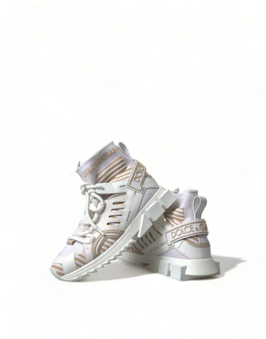 White and beige Sorrento sneakers by Dolce & Gabbana, featuring stylish sock-like design and casual sneaker silhouette.